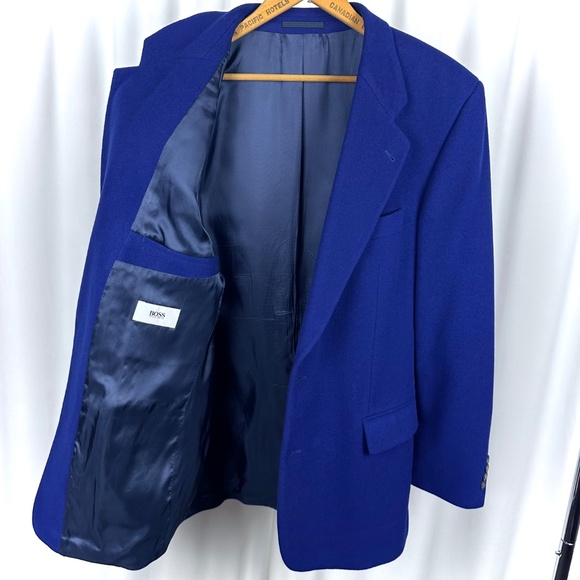 Vintage 1990's ‘BOSS by Hugo Boss' Wool Cashmere Peacoat in Cobalt Blue • Medium - Picture 5 of 11